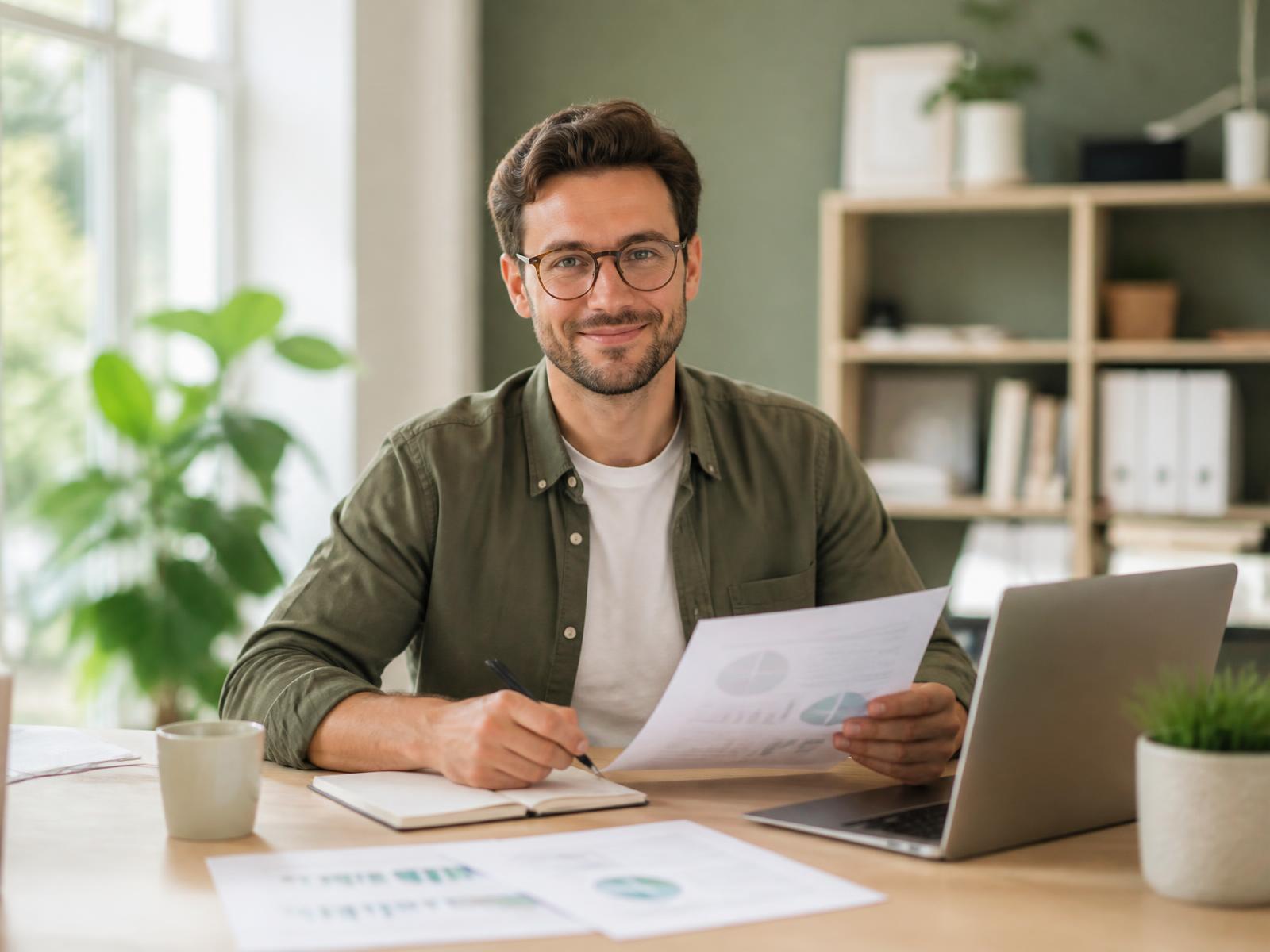 Business owner reviewing financial documents